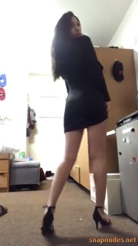 Sexy Brunette Teen Stripping Her Black Dress