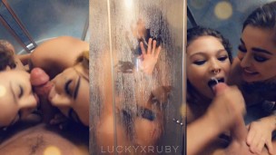 Boyfriend Gets His Balls Drained In The Shower By 2 Nasty Sluts