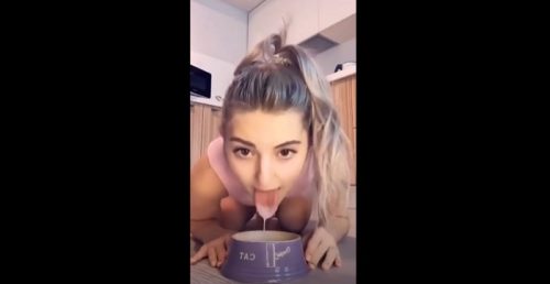 Sexy Big Tit Teen Kitty Covers Her Young Naked Pussy on Snapchat With Milk