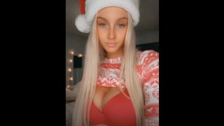 Hot Blonde Slut In Sexy Christmas Outfit Showing Bouncy Boobs on Snapchat