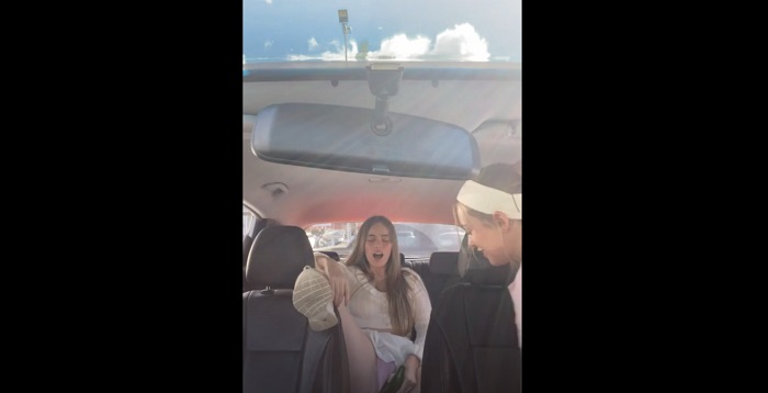 Dirty Snapchat Girl Giving Her Friend Some Pleasure In Car With A Cucumber